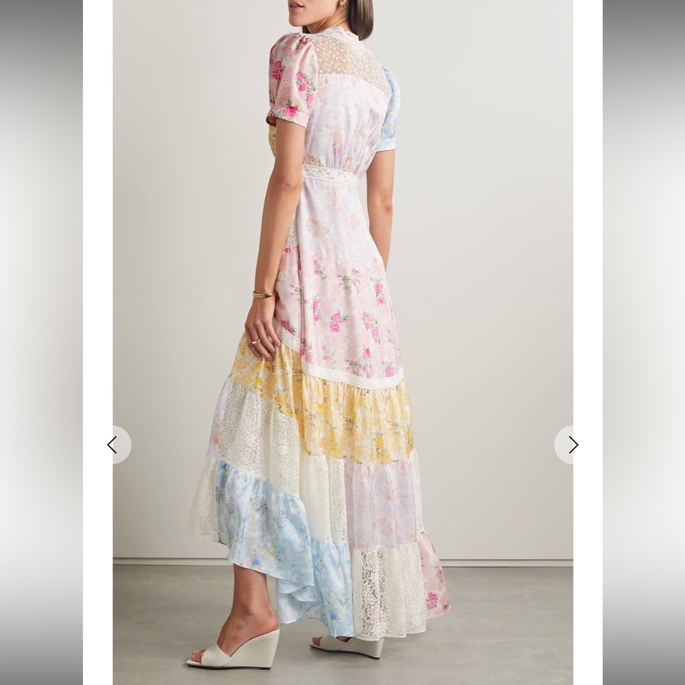 LoveShackFancy Tink lace-trimmed floral-print silk-satin maxi dress